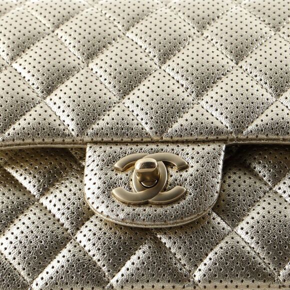 Chanel Classic Double Flap Bag Quilted Perforated Lambskin Medium Gold - Picture 7 of 8
